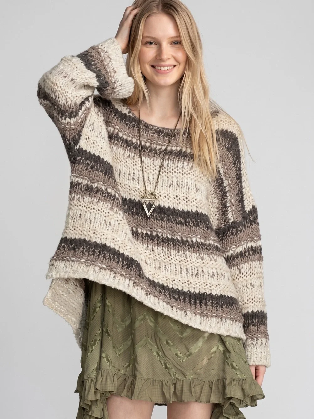 Free People chunky knit striped sweater. Wool/Alpca/Mohair/other blend Size S/P - Picture 1 of 8